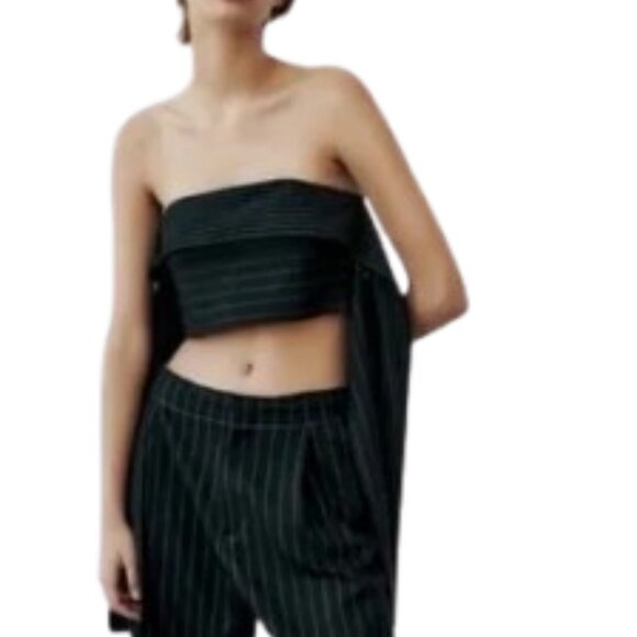 Zara black pinstripe strapless multi-position bandeau crop top size XS - Picture 2 of 9